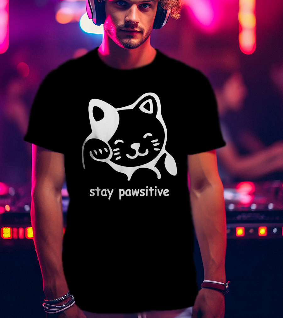Stay Pawsitive Funny Cat Paw T-Shirt
