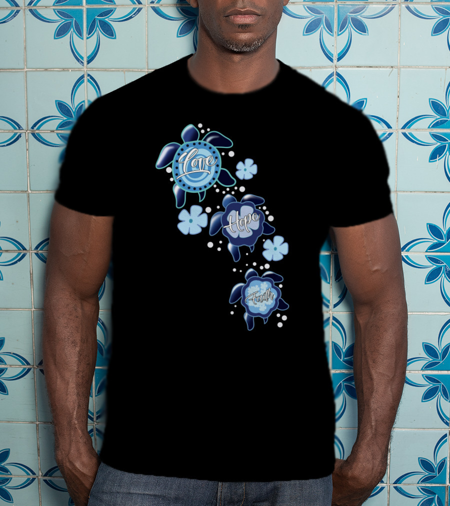 Love Hope Faith Turtle Icons Blue T-Shirt