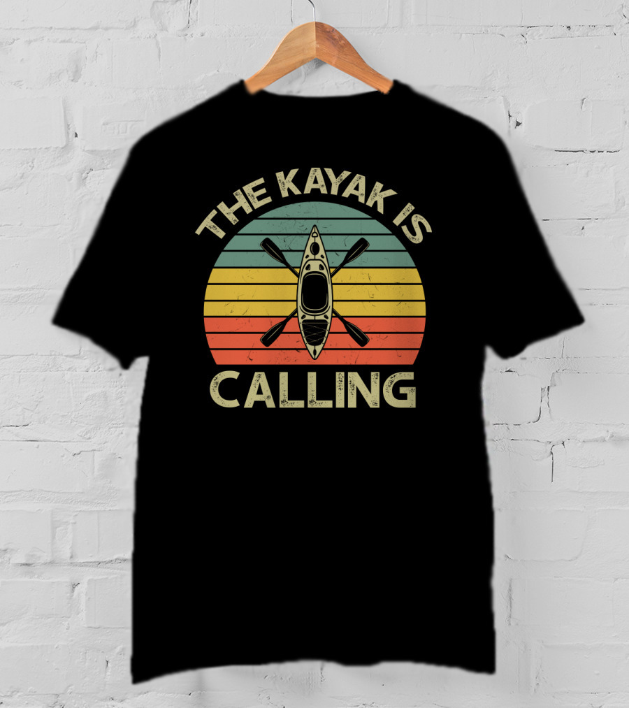 The Kayak Is Calling Retro Sunset Adventure T-Shirt