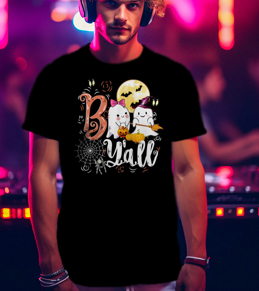 Bo Y'all Cute Ghosts With Pumpkins And Halloween Full Moon T-Shirt
