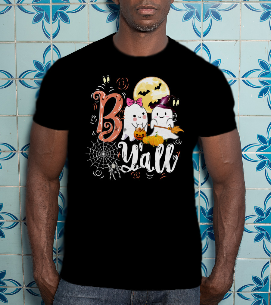Bo Y'all Cute Ghosts With Pumpkins And Halloween Full Moon T-Shirt