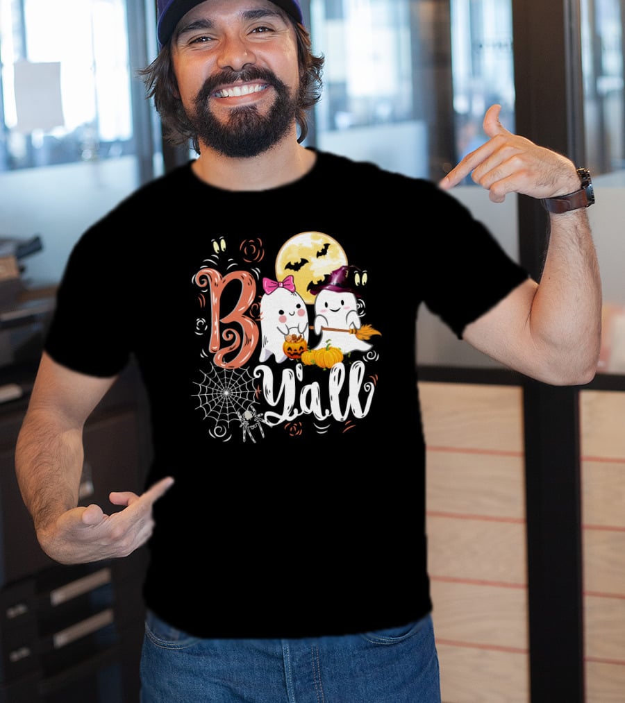 Bo Y'all Cute Ghosts With Pumpkins And Halloween Full Moon T-Shirt
