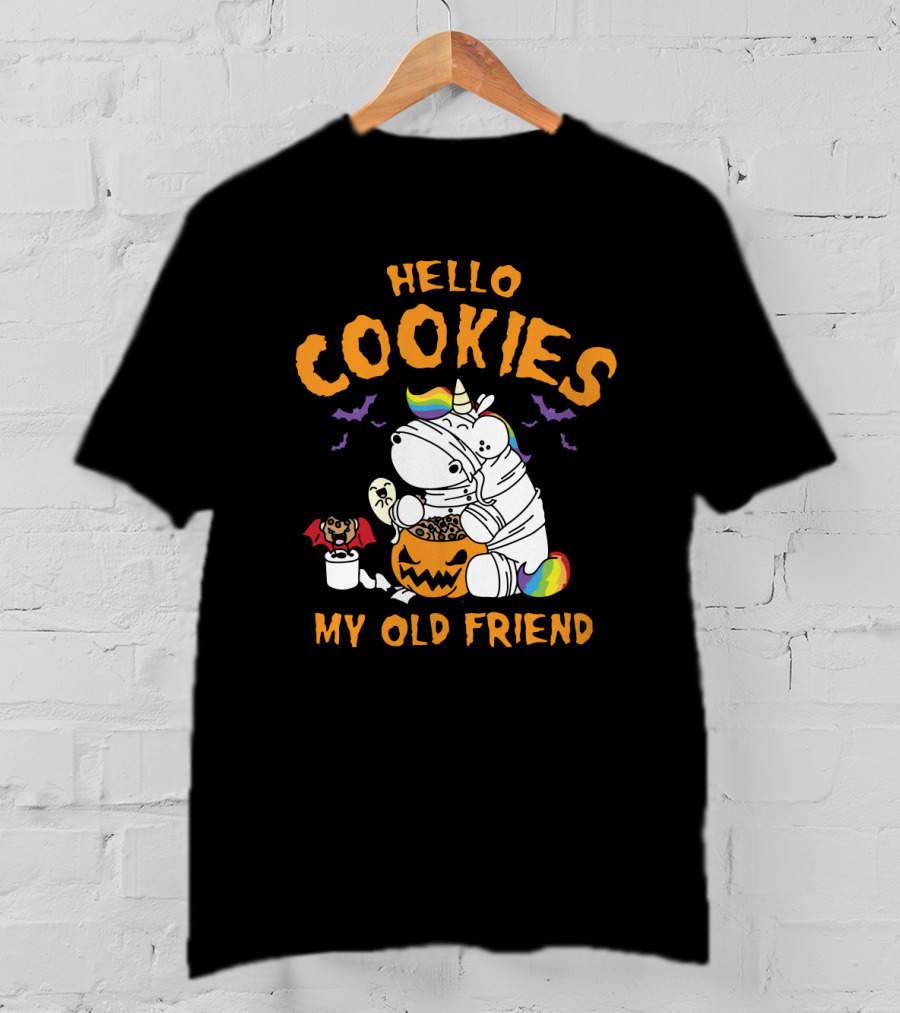 Hello Cookies My Old Friend Unicorn Halloween Rainbow Bats T-Shirt