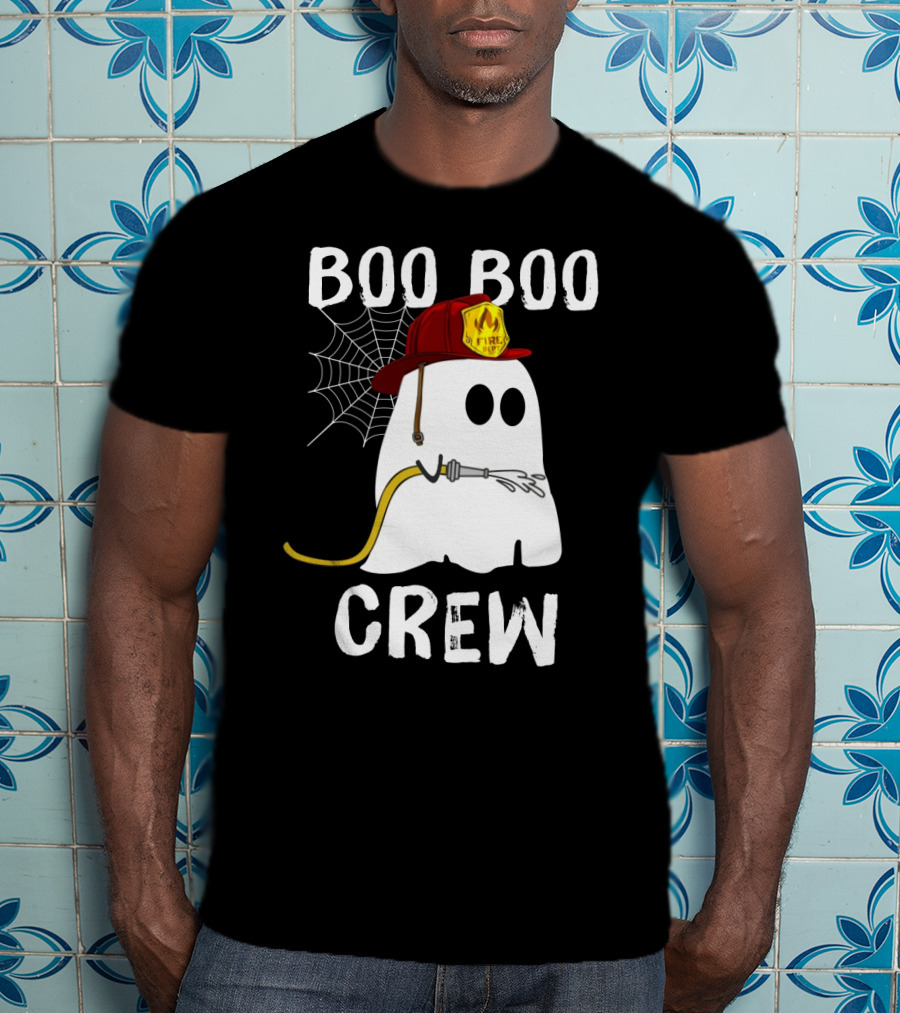 Boo Boo Crew Ghost Firefighter Web Badge T-Shirt