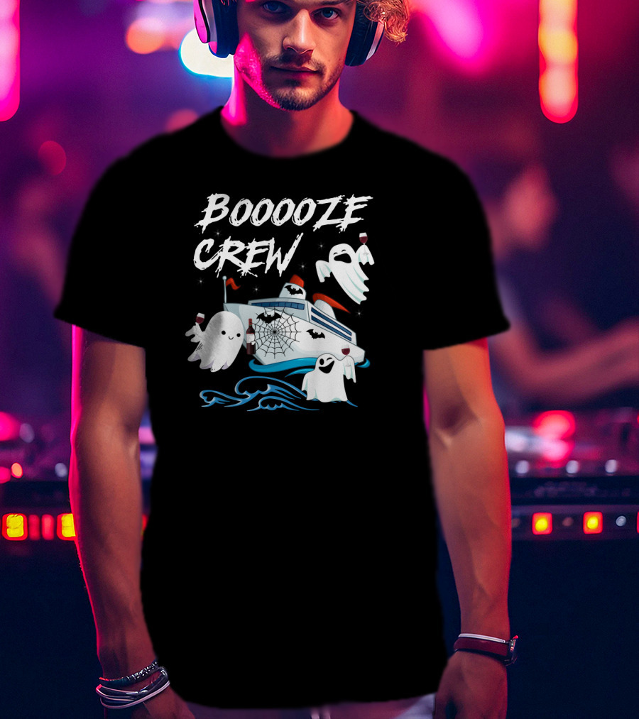 BOOOOZE CREW Ghosts Cruising With Wine On A Spooky Boat T-Shirt