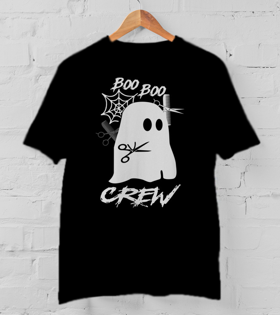 Boo Boo Crew Ghost Hairdresser With Scissors And Spiderwebs T-Shirt