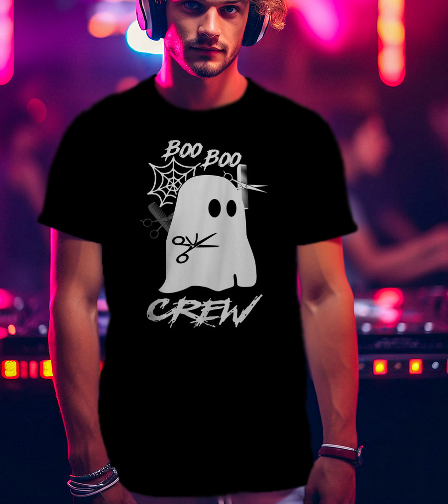 Boo Boo Crew Ghost Hairdresser With Scissors And Spiderwebs T-Shirt