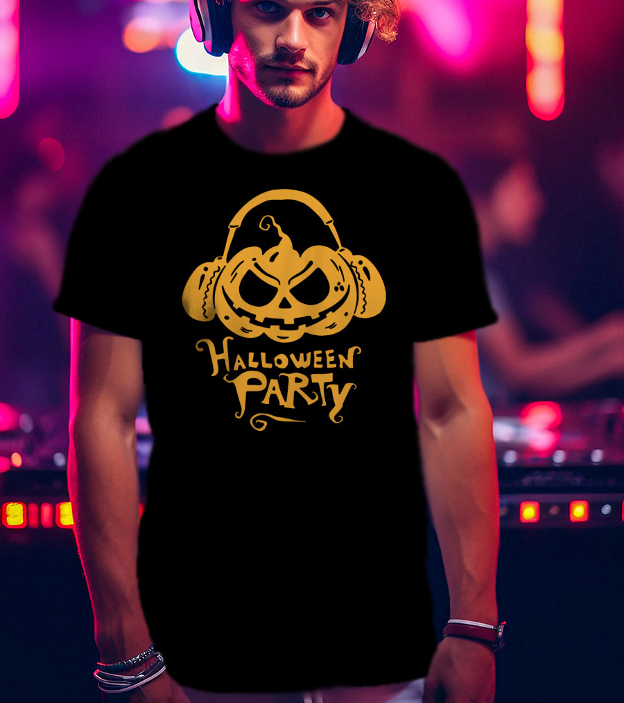 Halloween Party DJ Sound Pumpkin Headphones T-Shirt