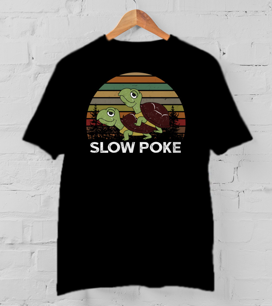 Slow Poke Retro Striped Funny Turtle Sunset T-Shirt