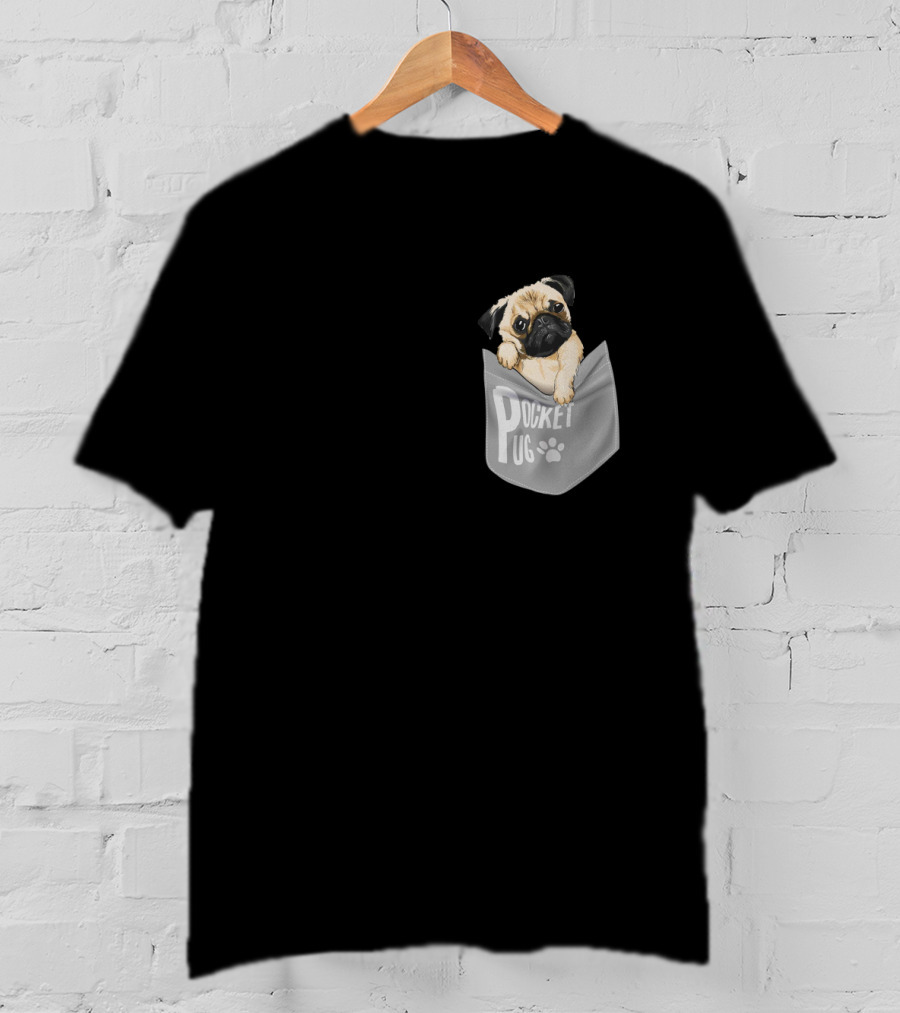 Pocket Pug Puppy Peeking Out Of Pocket T-Shirt