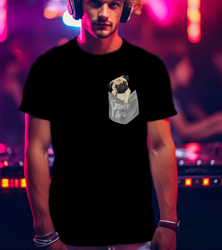 Pocket Pug Puppy Peeking Out Of Pocket T-Shirt