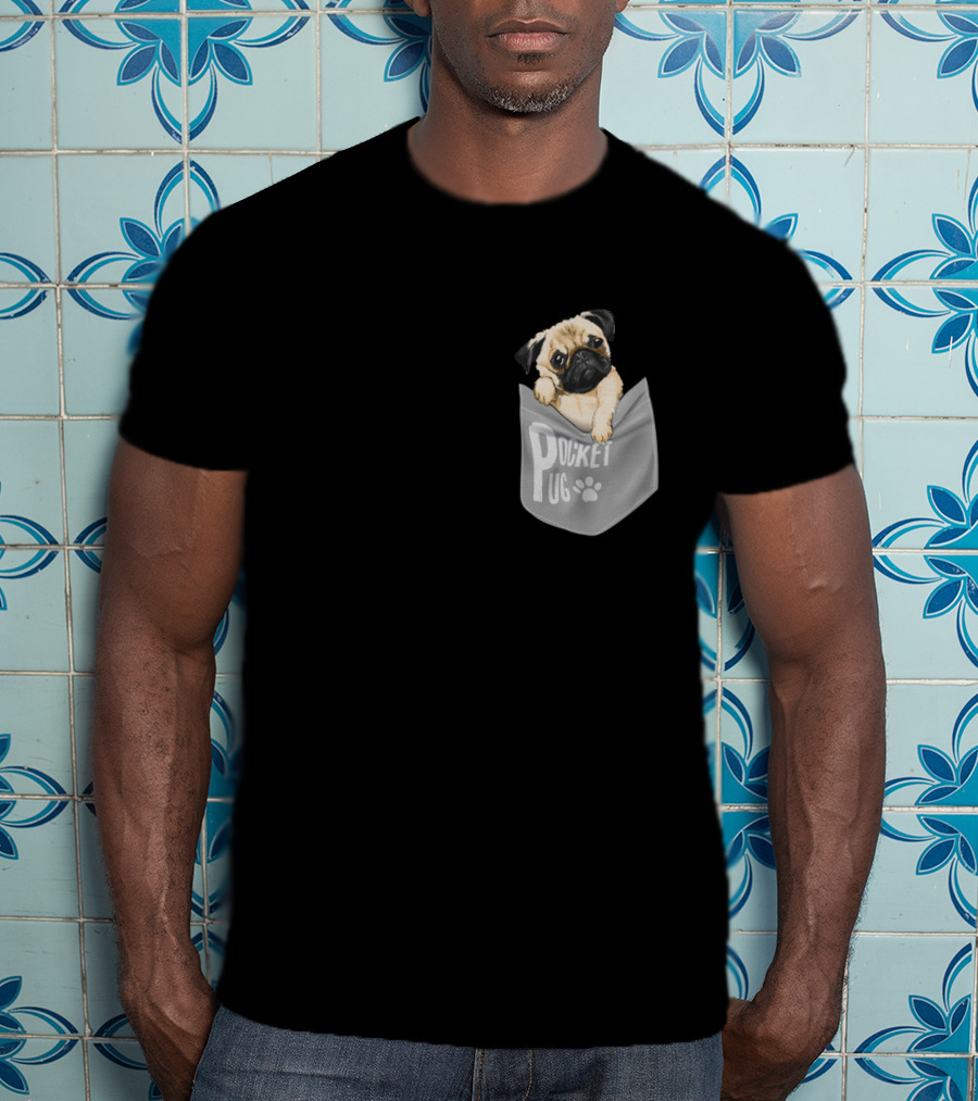 Pocket Pug Puppy Peeking Out Of Pocket T-Shirt