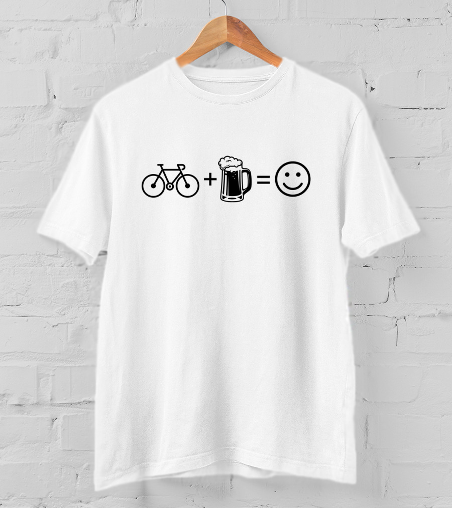 Bicycle Plus Beer Equals Smiley Face T-Shirt