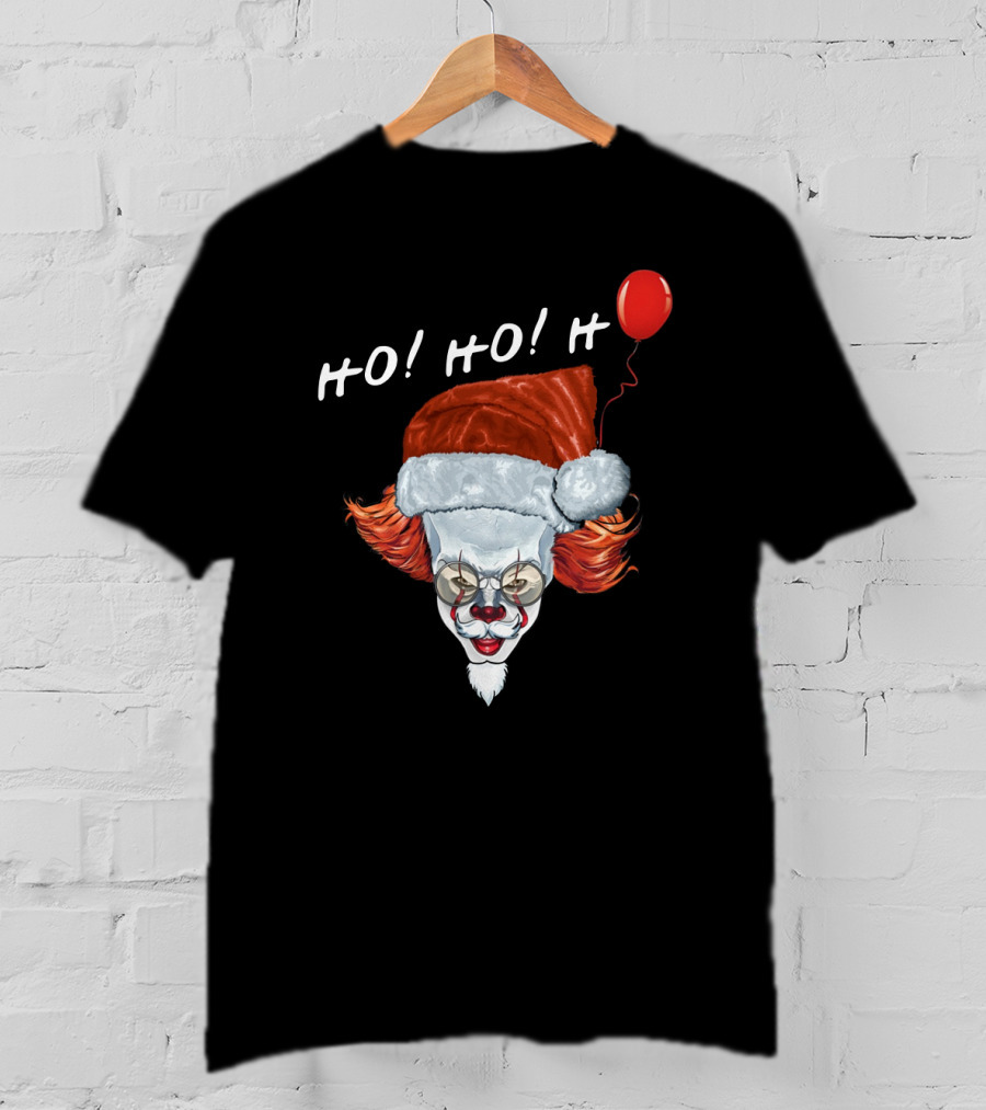 HO HO HO Novel Killer Clown Santa With Red Balloon T-Shirt