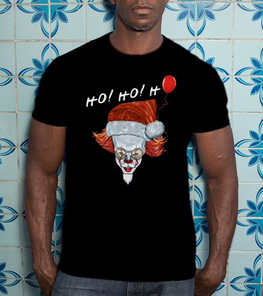 HO HO HO Novel Killer Clown Santa With Red Balloon T-Shirt