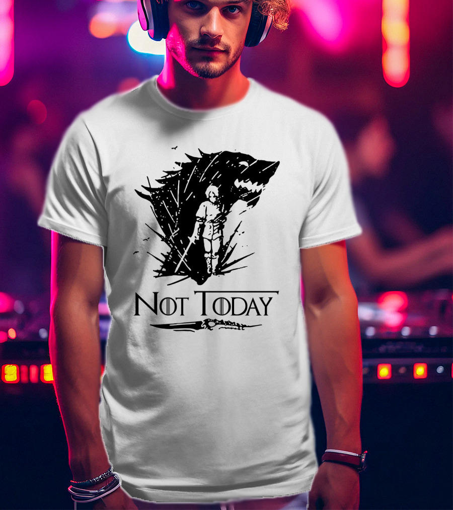 Not Today Sword Character With Direwolf Shadow T-Shirt