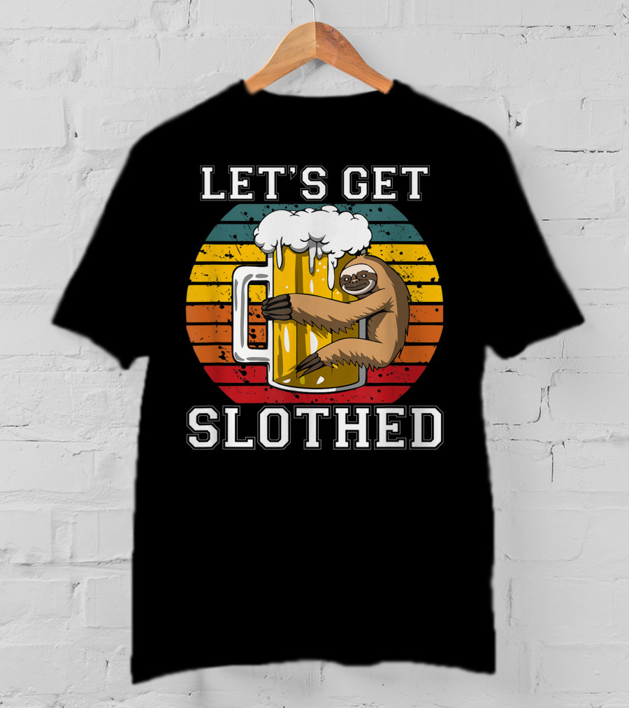 LET'S GET SLOTHED Retro Beer Mug And Sloth Hug T-Shirt