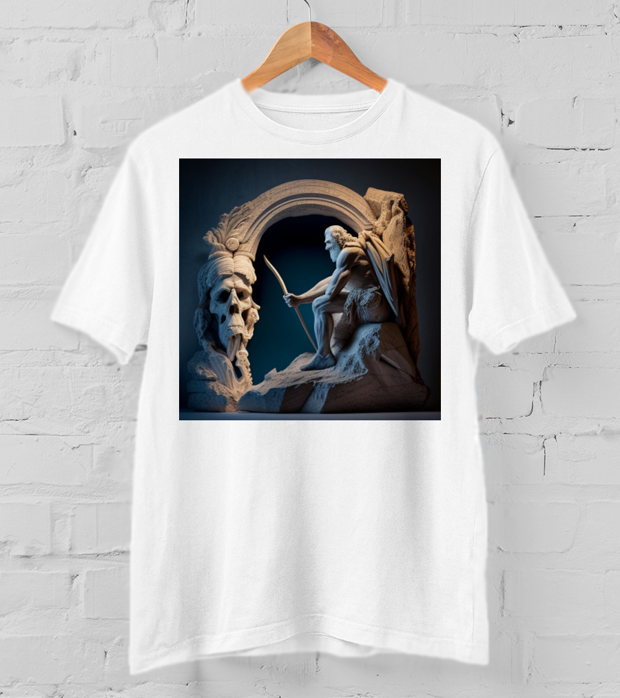 A Strong Old Man Warrior Statuesque Power In Mythical Stone Arch T-Shirt