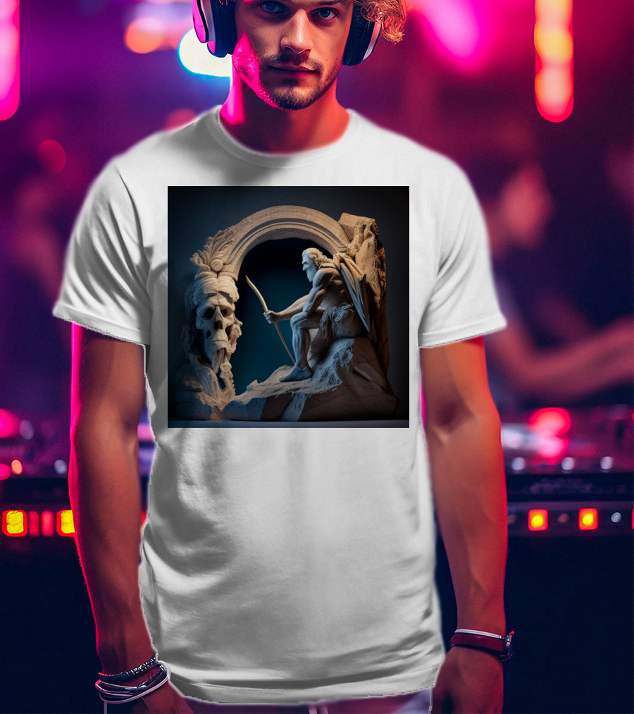 A Strong Old Man Warrior Statuesque Power In Mythical Stone Arch T-Shirt