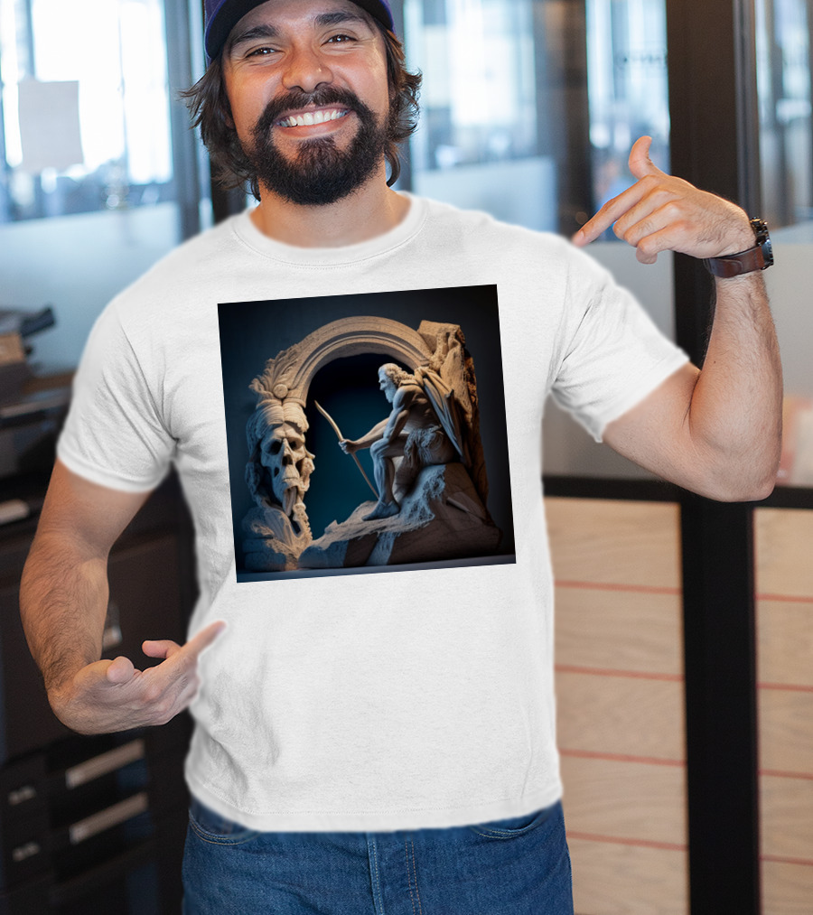A Strong Old Man Warrior Statuesque Power In Mythical Stone Arch T-Shirt
