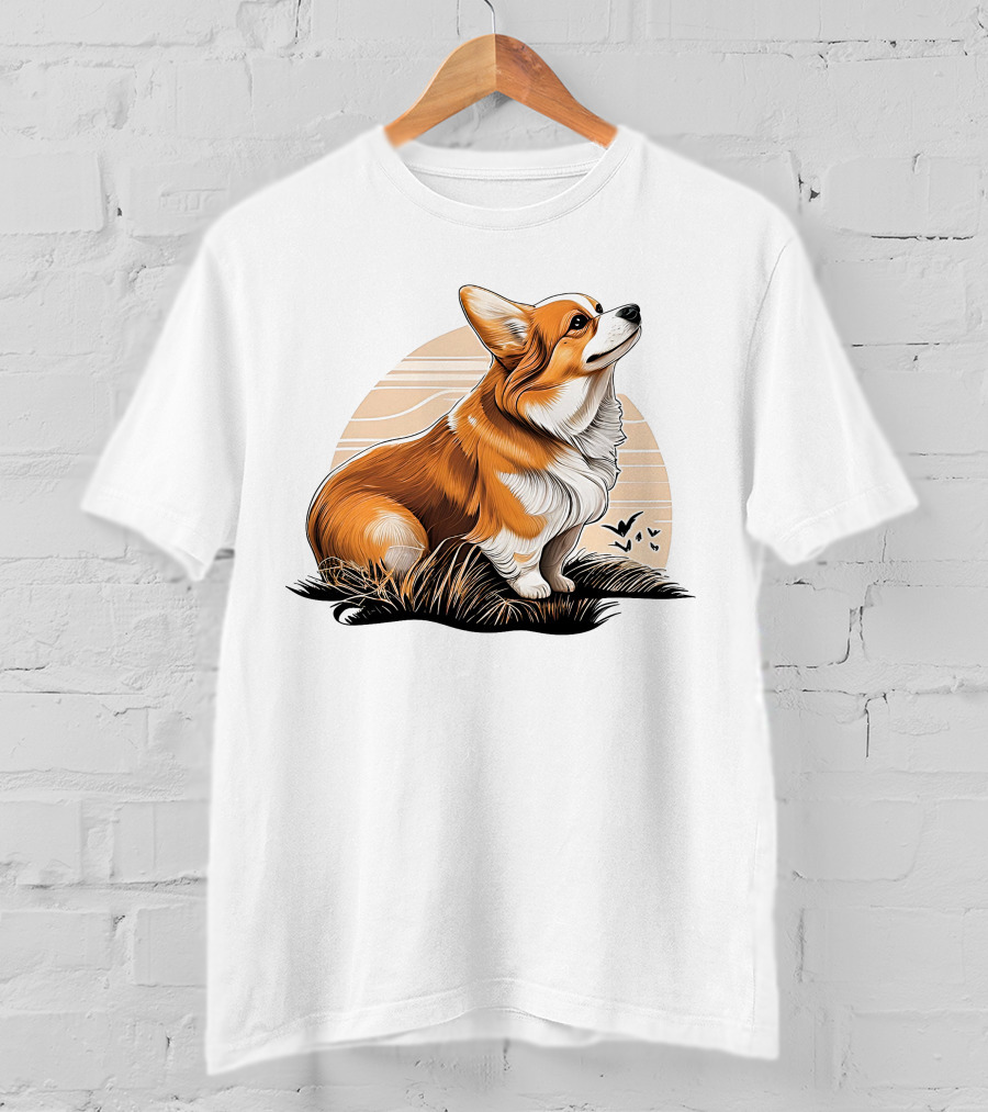 Corgi Dog Cute Sunset Scene T-Shirt