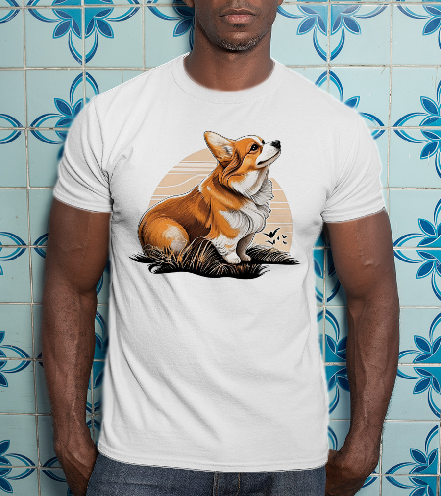 Corgi Dog Cute Sunset Scene T-Shirt