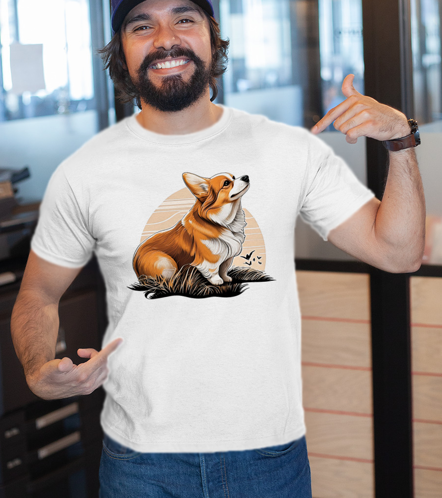 Corgi Dog Cute Sunset Scene T-Shirt