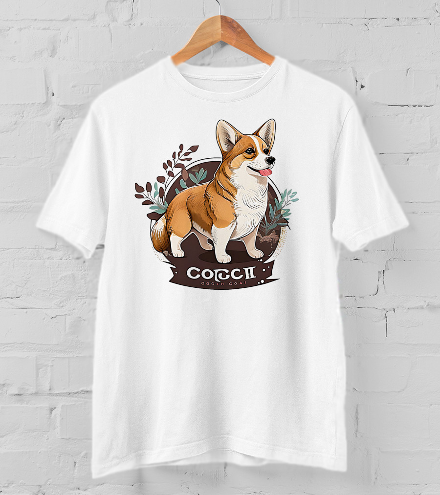 Corgi Cute Baby Dog Illustration With Floral Background T-Shirt
