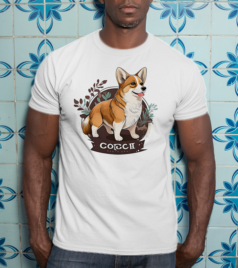 Corgi Cute Baby Dog Illustration With Floral Background T-Shirt