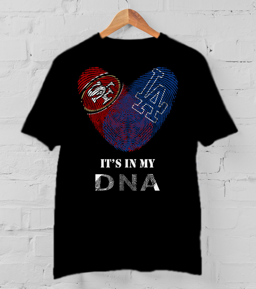 49ers Dodgers Heart Shaped Fingerprint Dna T-Shirt