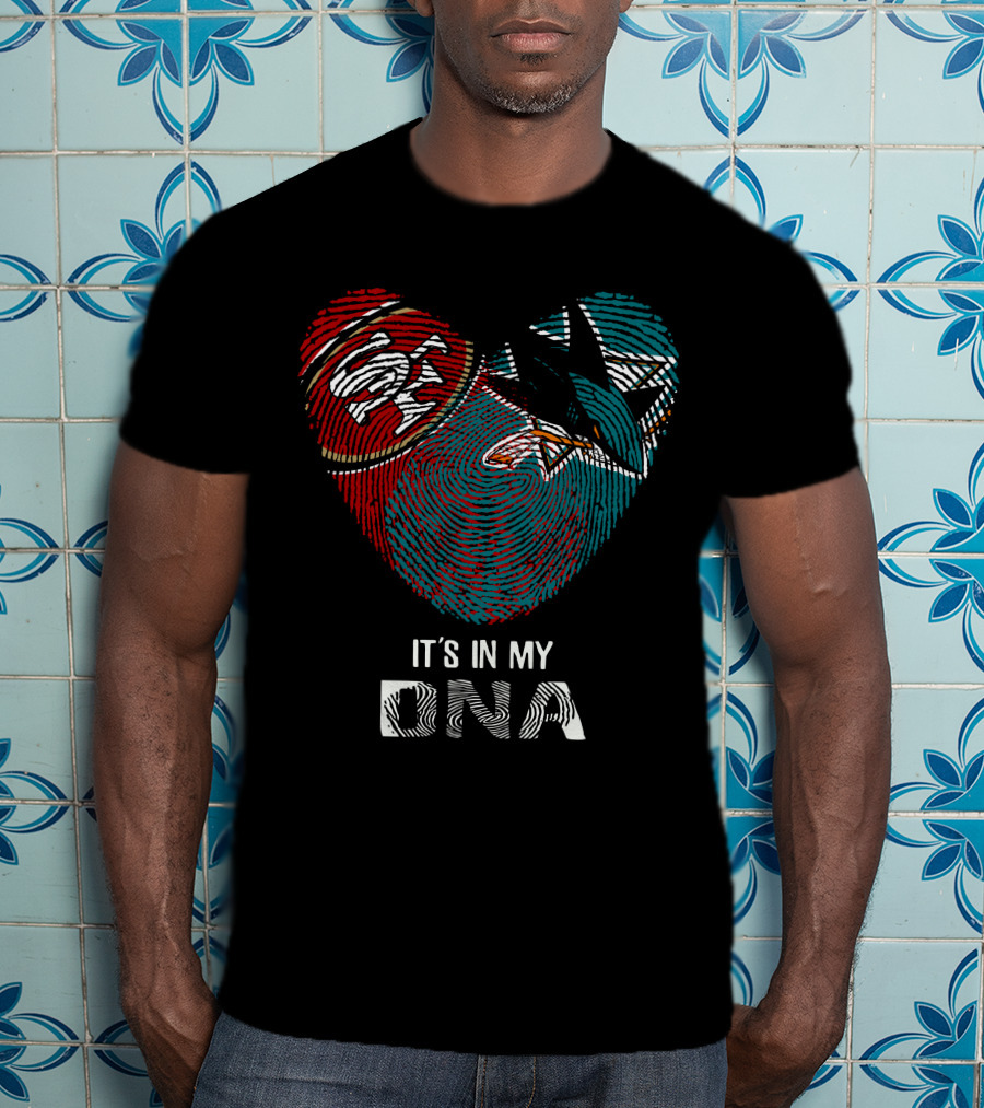 49ers San Jose Sharks Heart Shaped Dna Fingerprint T-Shirt