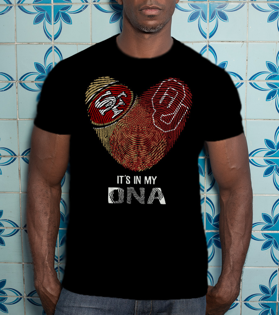 49ers Sooners It’s In My Dna Heart-Shaped Fingerprint With Logos T-Shirt