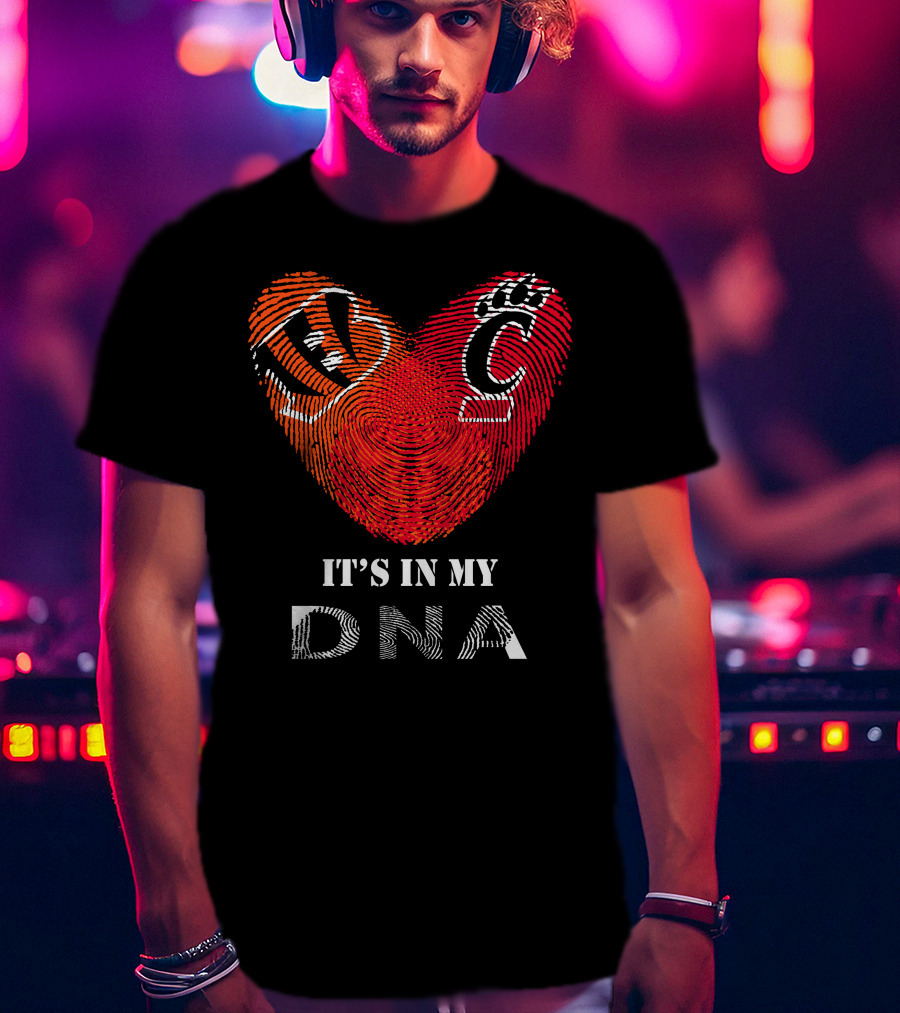Bengals Cincinnati Bearcats Heart Fingerprint It's In My DNA T-Shirt