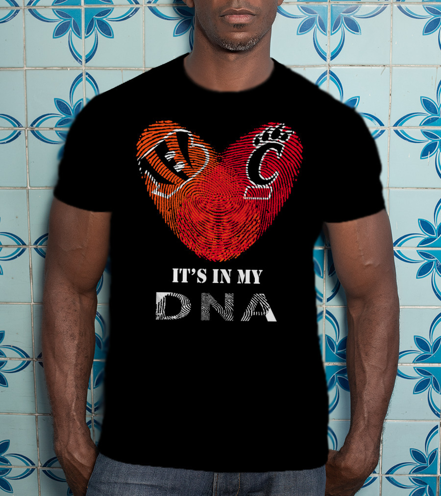 Bengals Cincinnati Bearcats Heart Fingerprint It's In My DNA T-Shirt