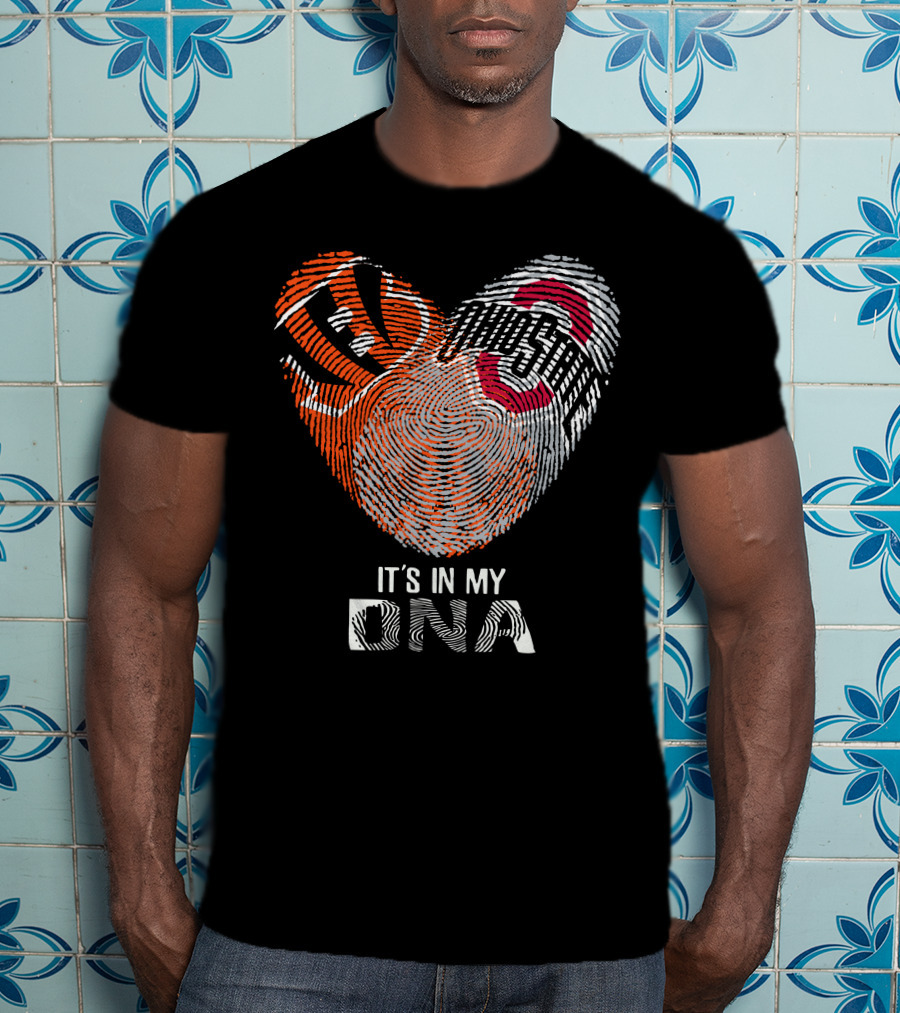 Bengals Ohio State Fingerprint Heart It's In My Dna T-Shirt