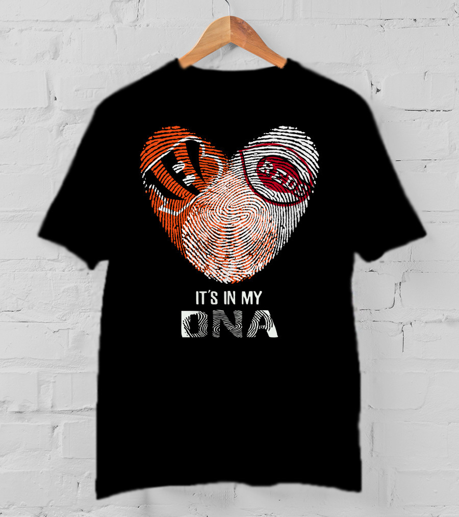 Bengals Reds Fingerprint Heart It's In My DNA T-Shirt