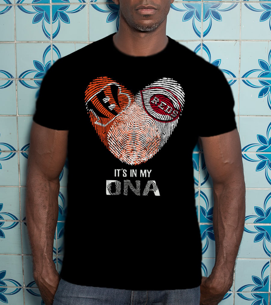 Bengals Reds Fingerprint Heart It's In My DNA T-Shirt