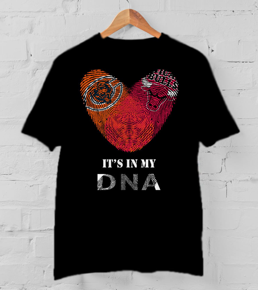 Chicago Bears Bulls Fingerprint Heart It's In My DNA T-Shirt