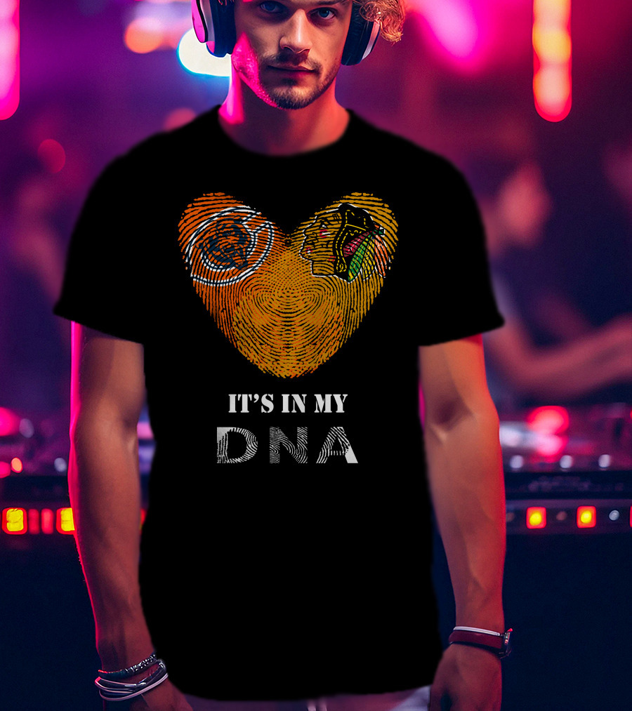 Chicago Bears Blackhawks It's In My Dna Fingerprint Heart T-Shirt