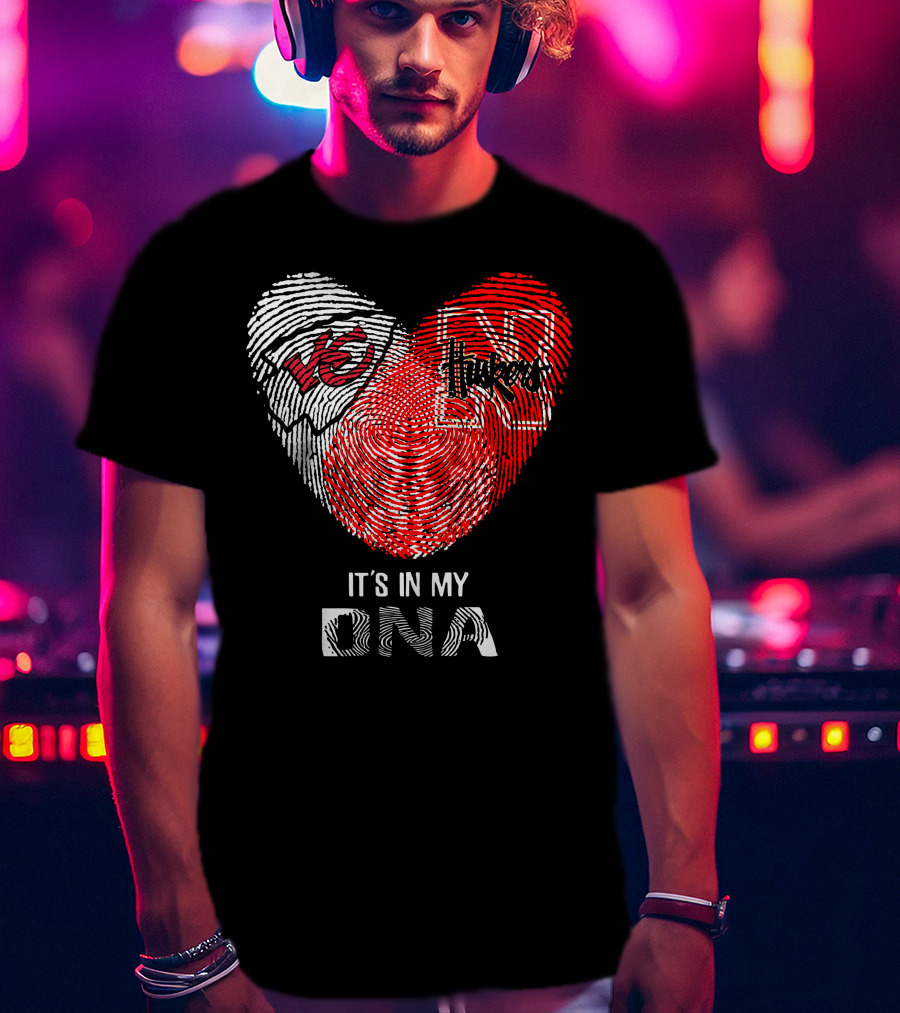 Chiefs Huskers Fingerprint Heart It's In My Dna T-Shirt