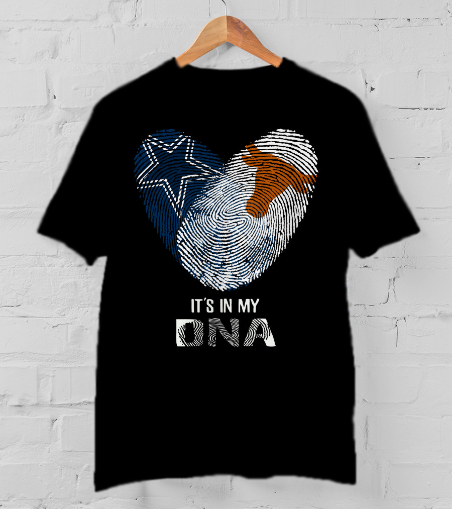 Cowboys Longhorns It's In My DNA Fingerprint Heart T-Shirt