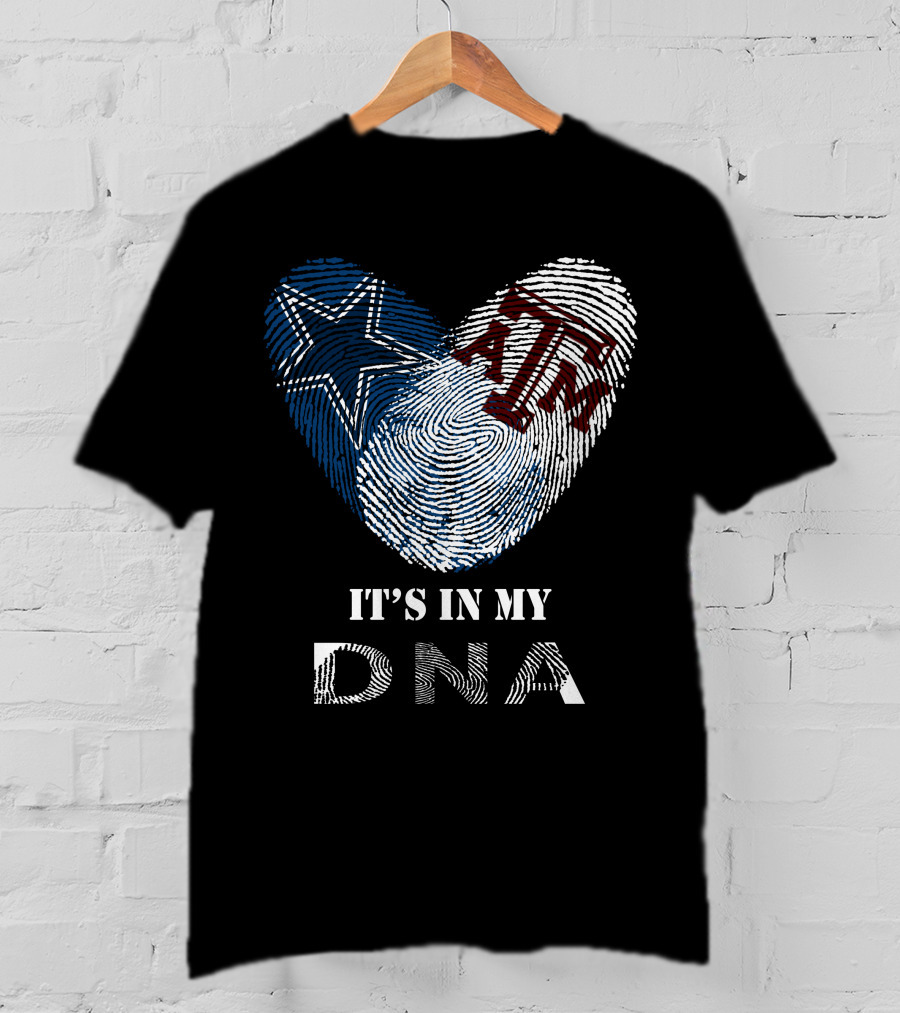 Cowboys Texas A&M Aggies It's In My Dna Fingerprint Heart T-Shirt