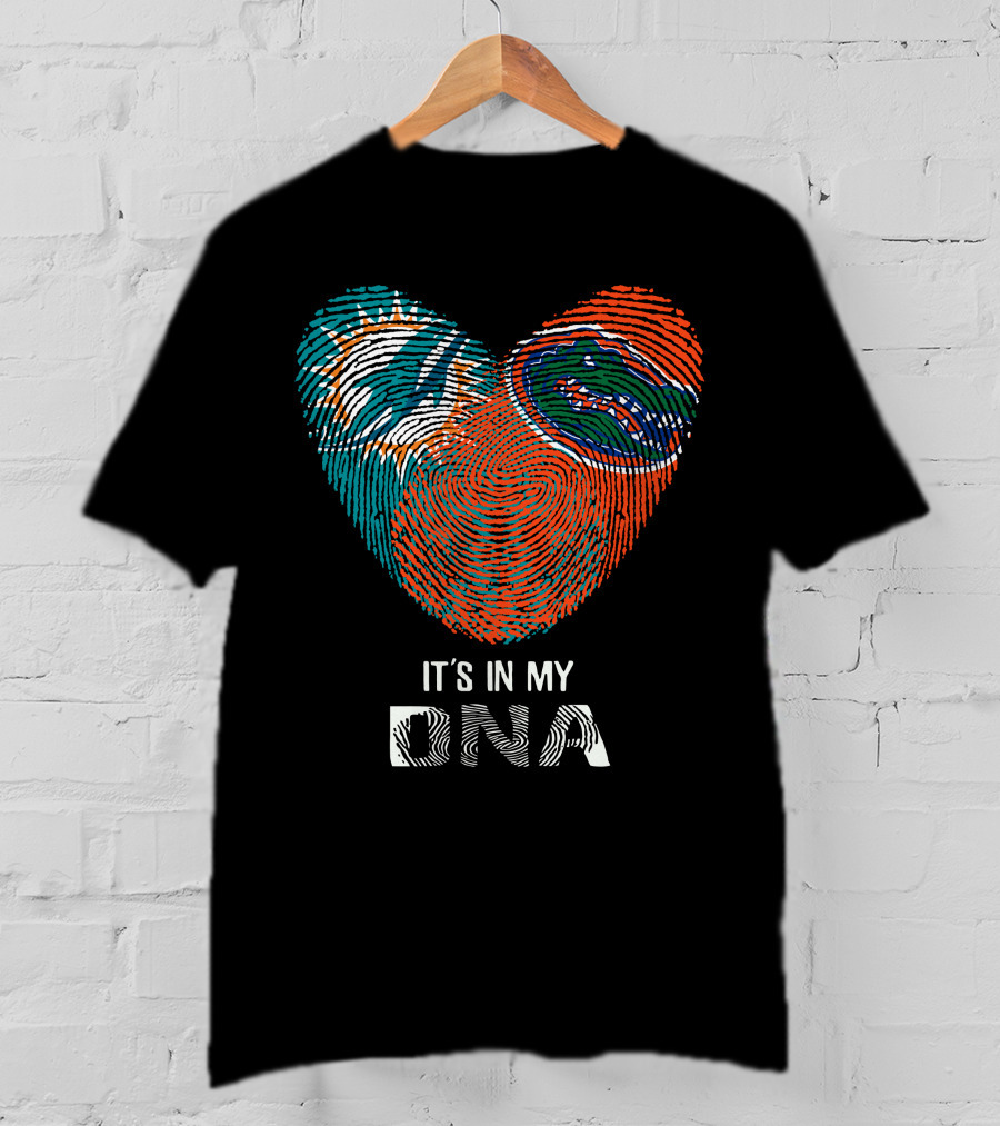 Dolphins Gators It's In My DNA Heart Fingerprint T-Shirt