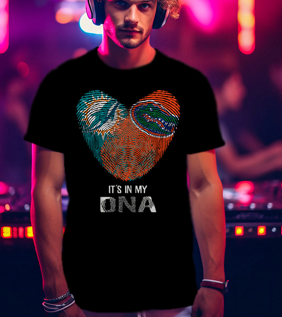 Dolphins Gators It's In My DNA Heart Fingerprint T-Shirt