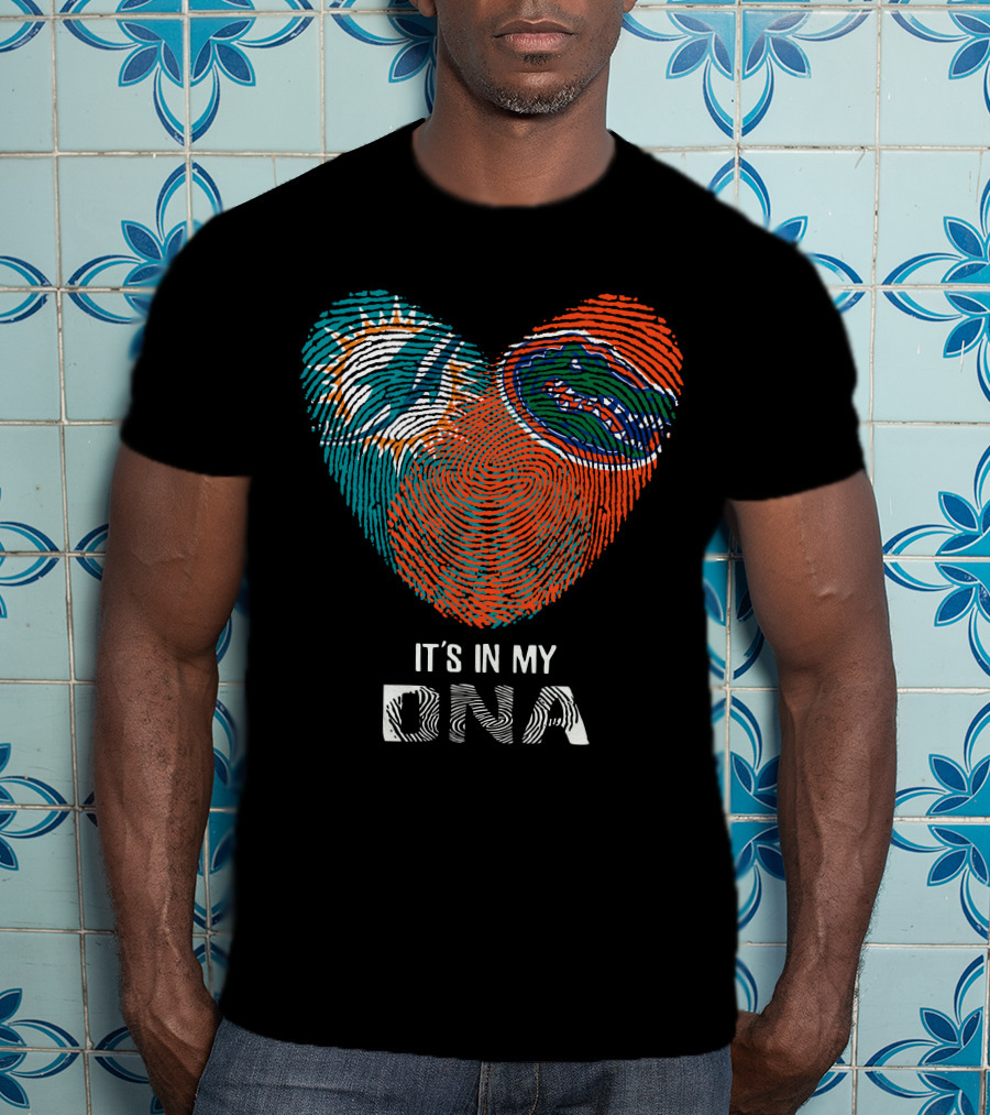 Dolphins Gators It's In My DNA Heart Fingerprint T-Shirt