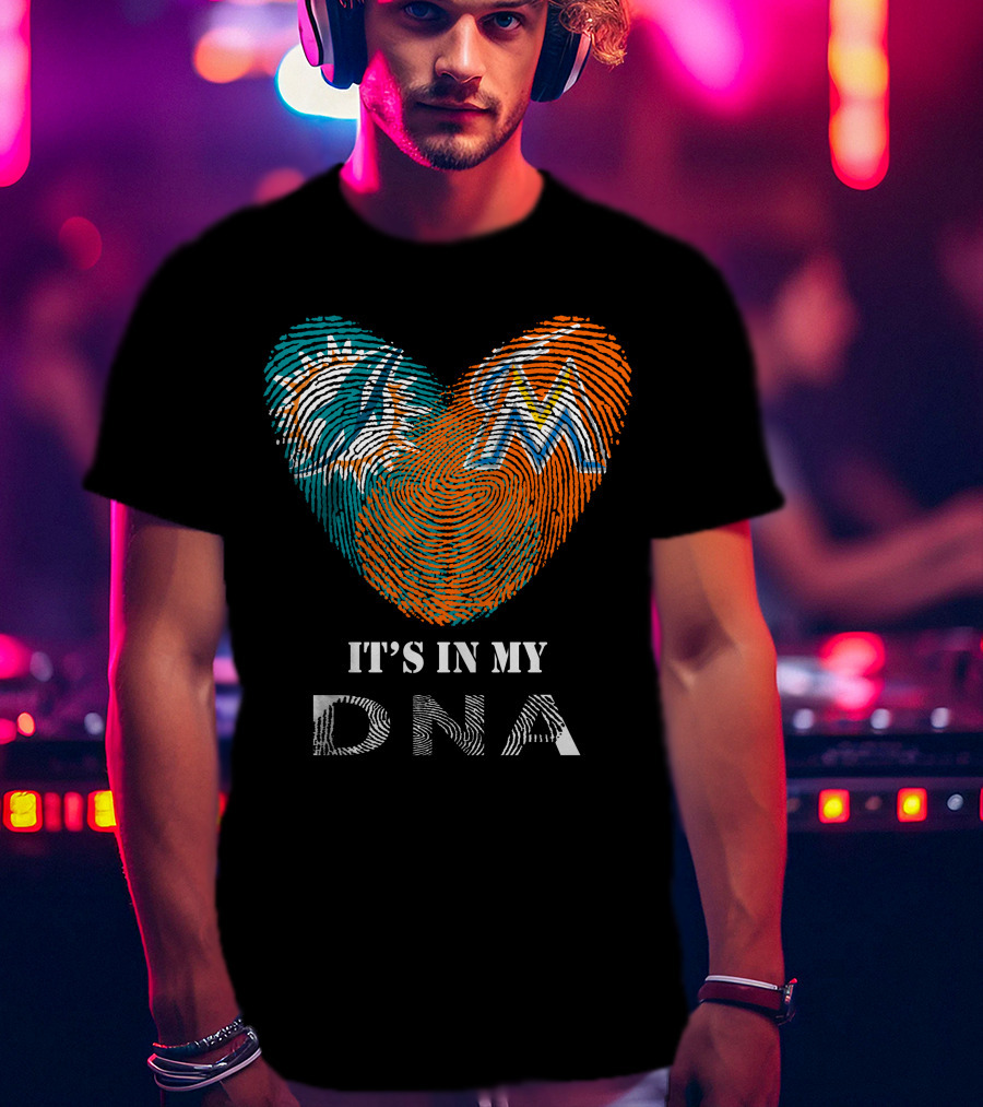 Dolphins Marlins Heart Fingerprint It's In My DNA T-Shirt