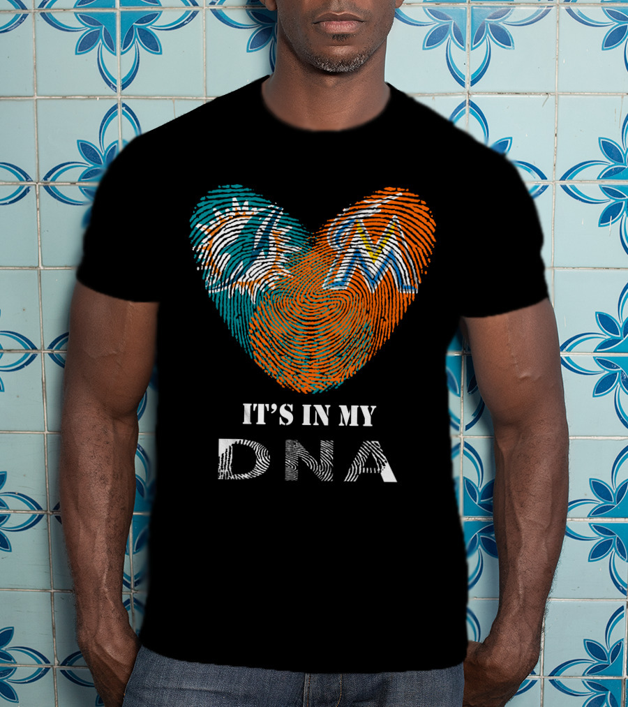 Dolphins Marlins Heart Fingerprint It's In My DNA T-Shirt
