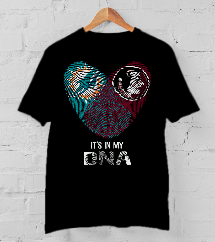 Dolphins Seminoles It's In My DNA Fingerprint Heart T-Shirt