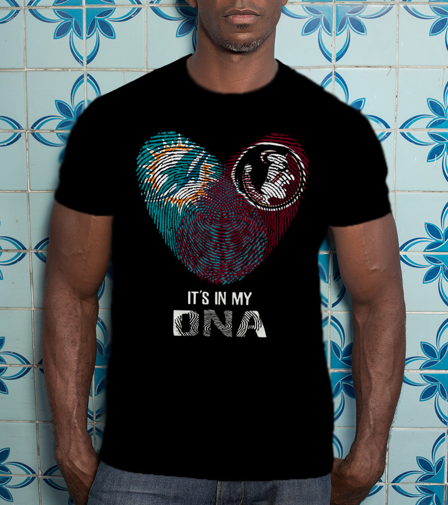 Dolphins Seminoles It's In My DNA Fingerprint Heart T-Shirt