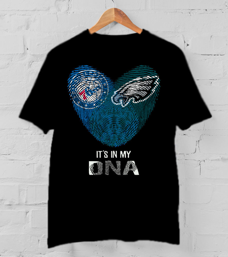 Eagles 76Ers It's In My DNA Fingerprint Heart T-Shirt
